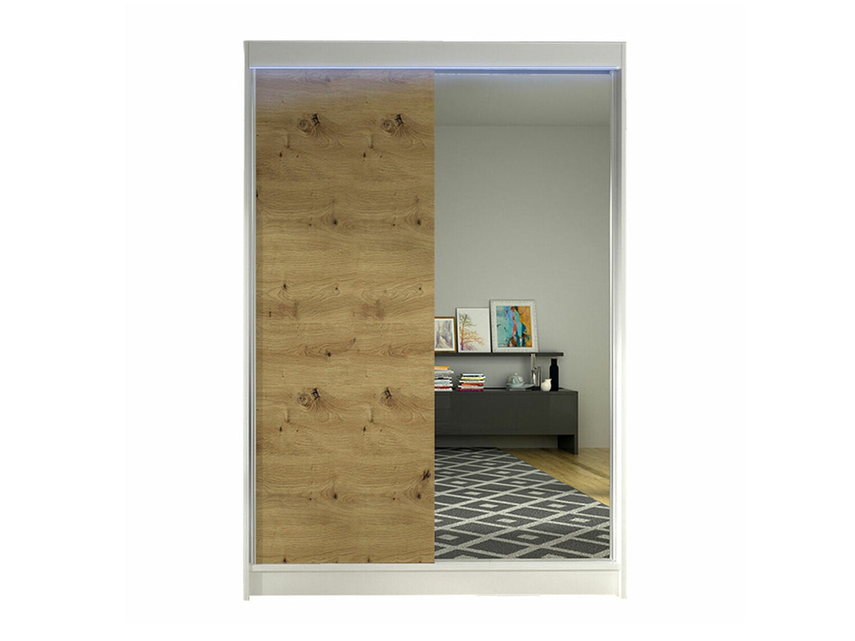 Gardróbszekrény Linem I (Parys I), Szín: Fehér + Artisan tölgy, Led világítás: Igen