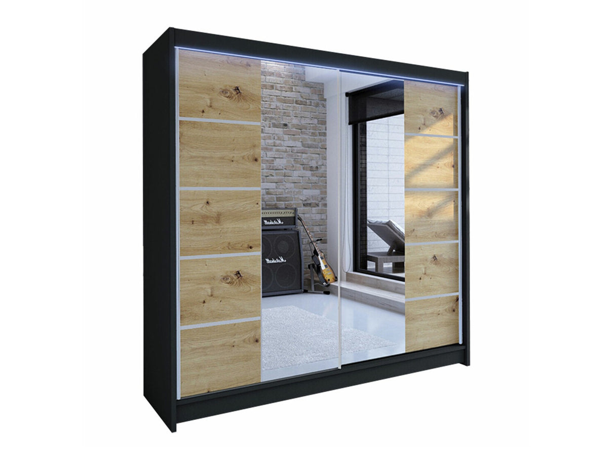 Gardróbszekrény Talin V (Bárasztalr V), Szín: Fekete + Artisan tölgy, Led világítás: Igen