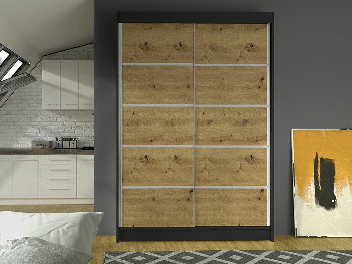 Gardróbszekrény Linem IV (Parys IV), Szín: Fekete + Artisan tölgy, Led világítás: Nem