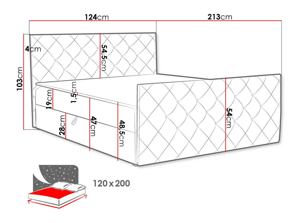 Kontinentális ágy MALAGA (Dotan), Szín: Amor Velvet 4303, Alvó felület mérete: 120 x 200 cm