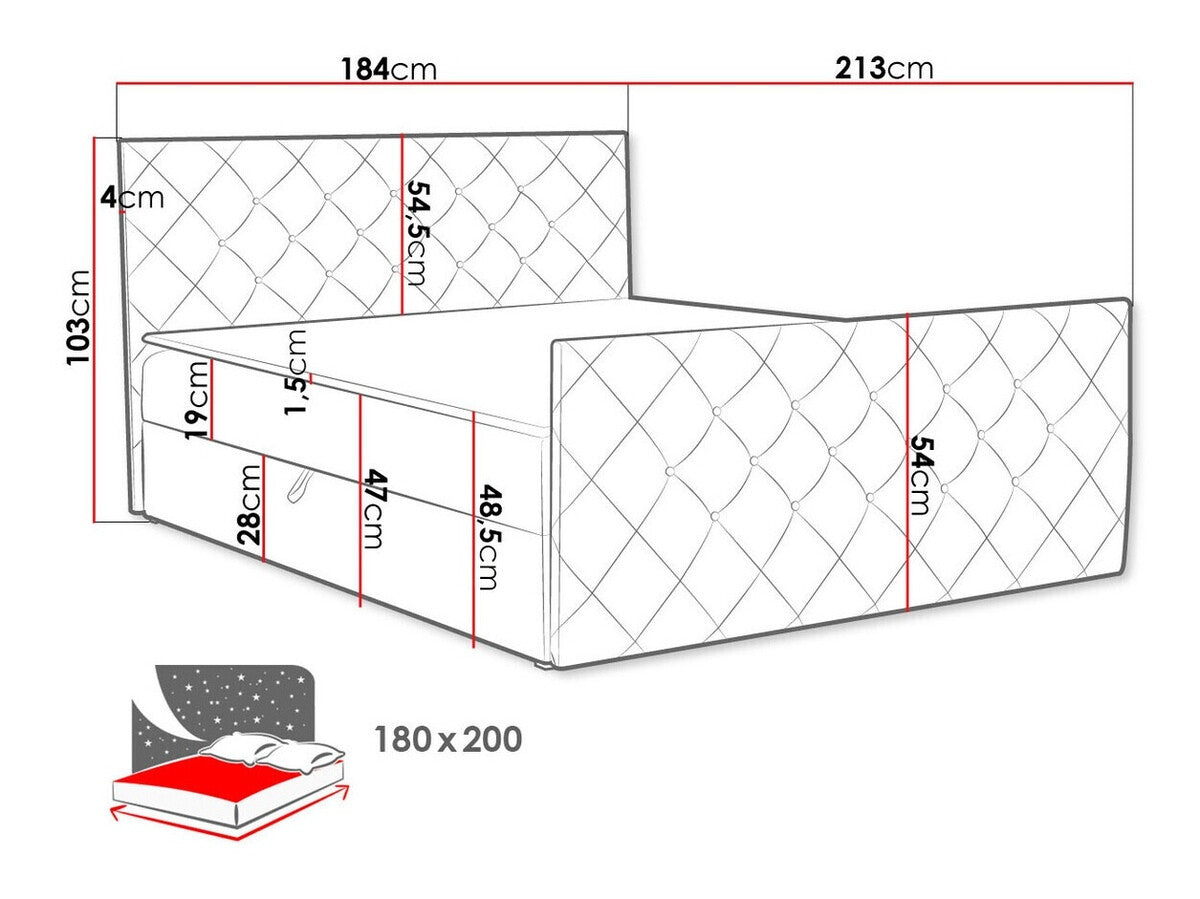 Kontinentális ágy MALAGA (Dotan), Szín: Amor Velvet 4304, Alvó felület mérete: 180 x 200 cm