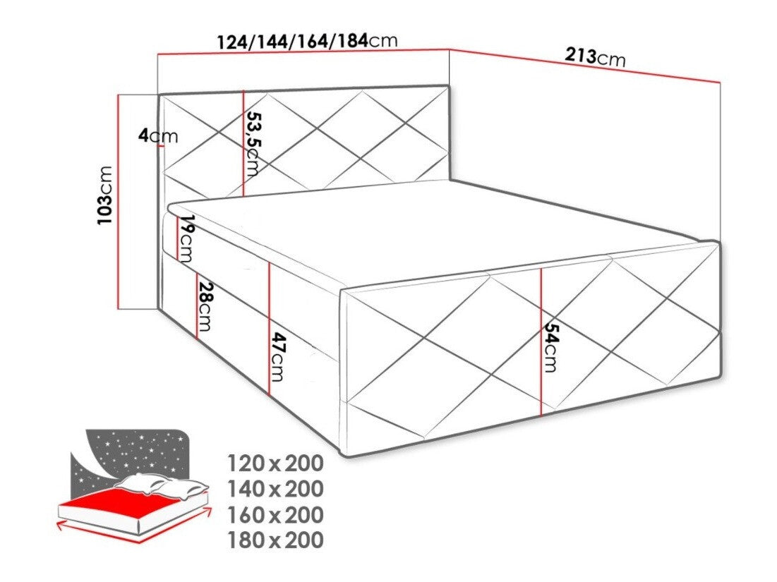 Kontinentális ágy Herkules (Guillermo), Szín: Ikar 01, Alvó felület mérete: 120 x 200 cm