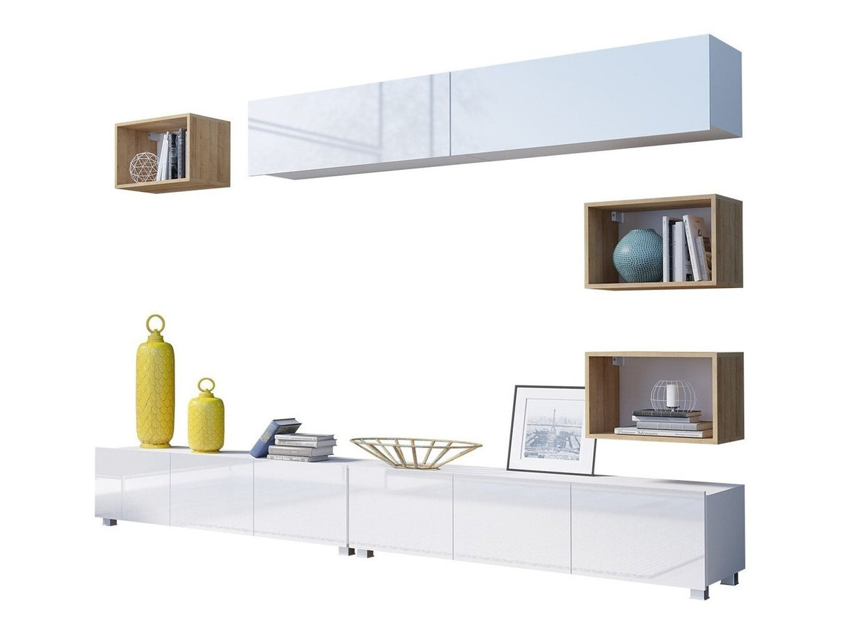 Nappali szett Calabrini (Bralani XXXI), Szín: Fehér + Fényes fehér + arany tölgy