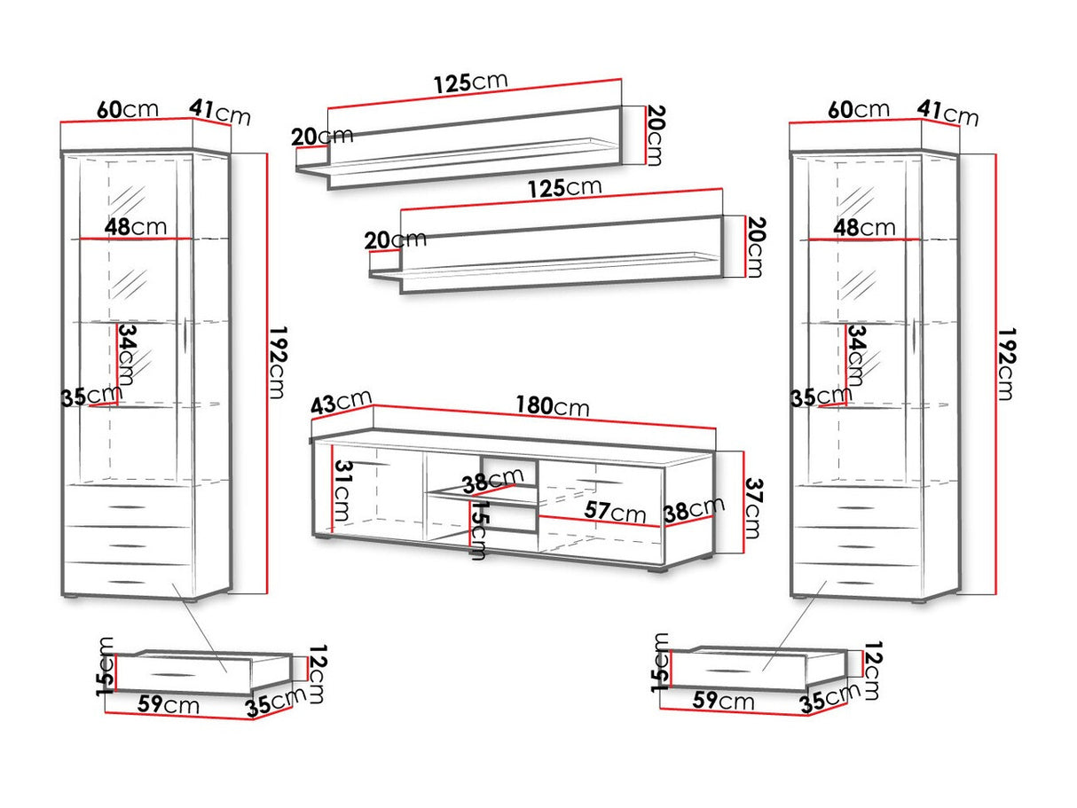 Nappali szett Soho IV (Boho IV), Szín: Fehér + Fényes fehér, Led világítás: Nincs világítás