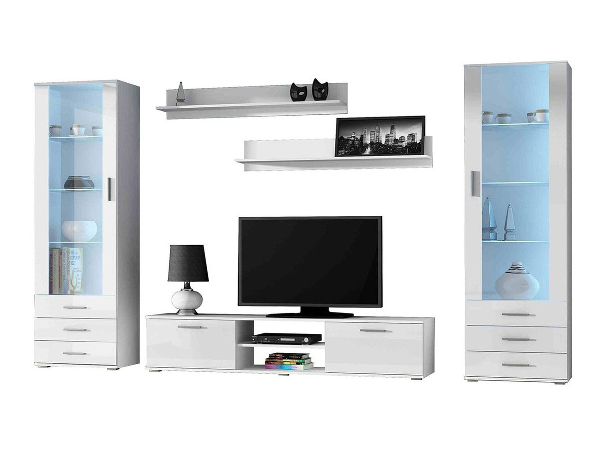 Nappali szett Soho IV (Boho IV), Szín: Fehér + Fényes fehér, Led világítás: Fehér