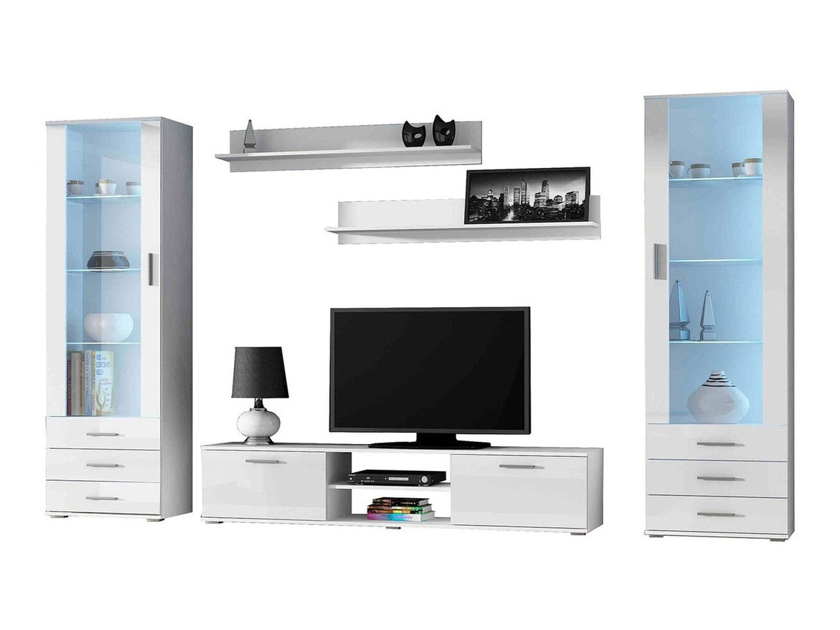 Nappali szett Soho IV (Boho IV), Szín: Fehér + Fényes fehér, Led világítás: RGB