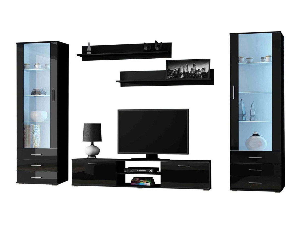 Nappali szett Soho IV (Boho IV), Szín: Fekete + Fényes fekete, Led világítás: Nincs világítás