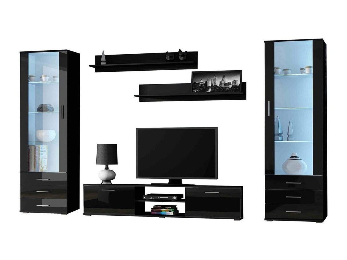 Nappali szett Soho IV (Boho IV), Szín: Fekete + Fényes fekete, Led világítás: RGB