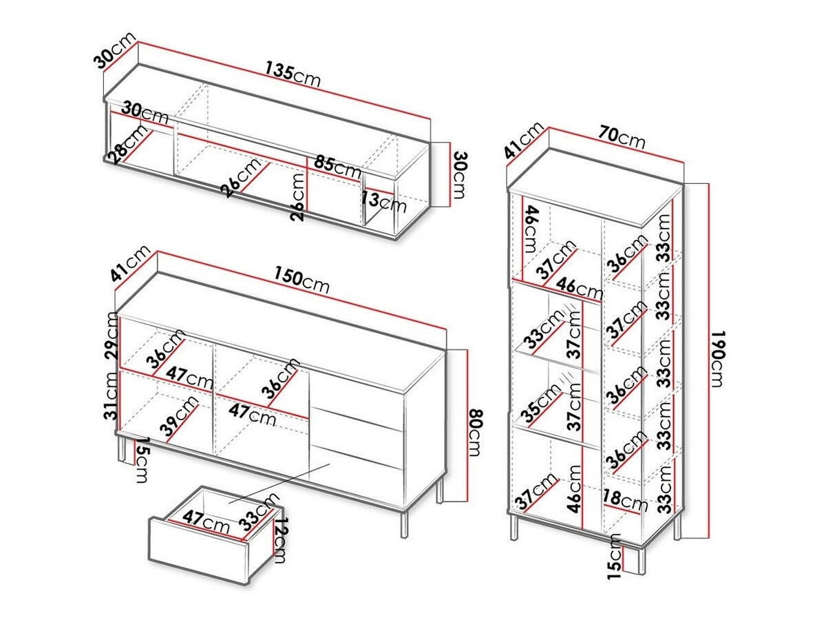 Nappali szett QUERTY IV (Marinez IV), Szín: Fényes fa, Led világítás: Igen