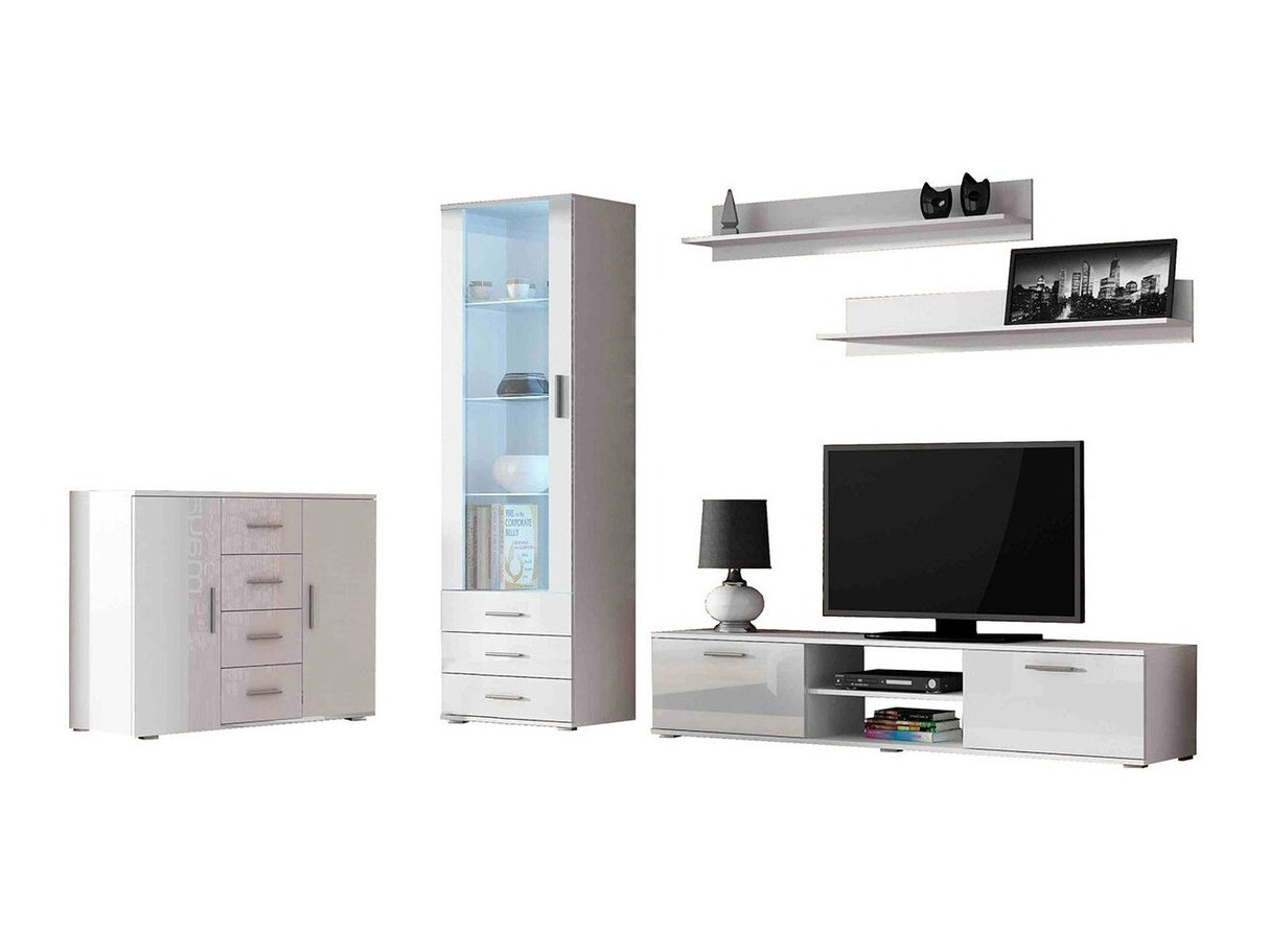 Nappali szett Soho II (Boho II), Szín: Fehér + Fényes fehér, Led világítás: Ez kék