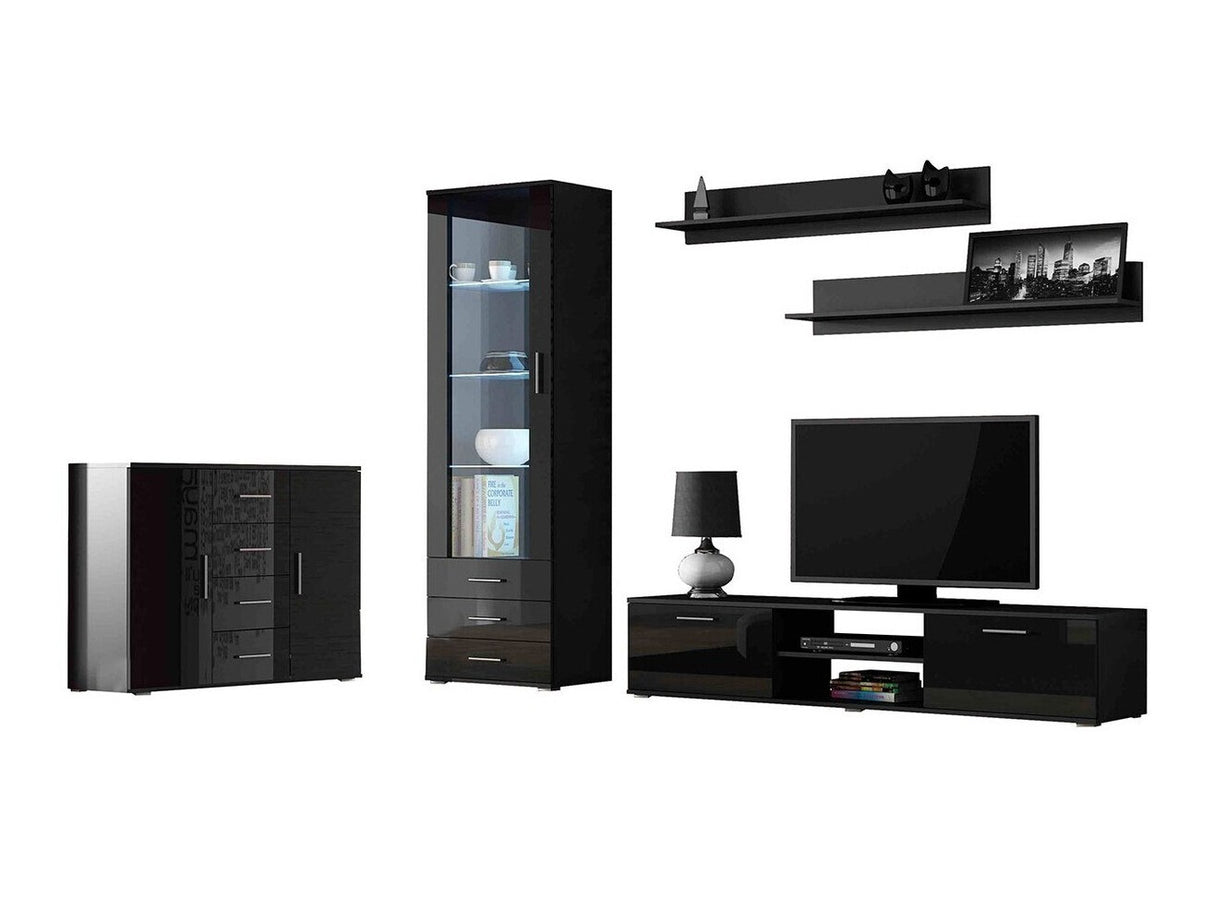 Nappali szett Soho II (Boho II), Szín: Fekete + Fényes fekete, Led világítás: Ez kék