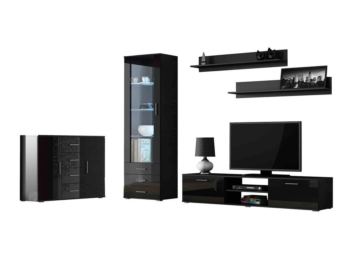 Nappali szett Soho II (Boho II), Szín: Fekete + Fényes fekete, Led világítás: Igen RGB