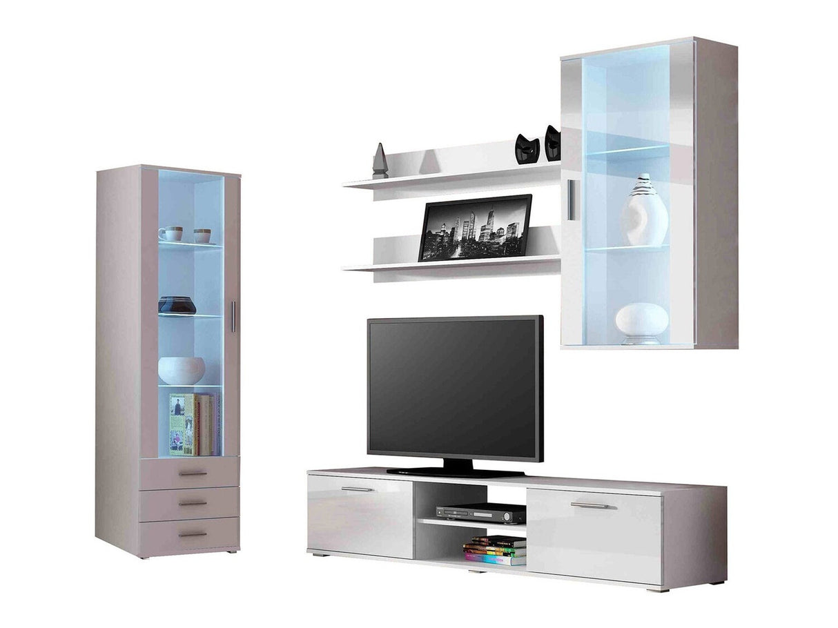 Nappali szett Soho VI (Boho VI), Szín: Fehér + Fényes fehér, Led világítás: Nem