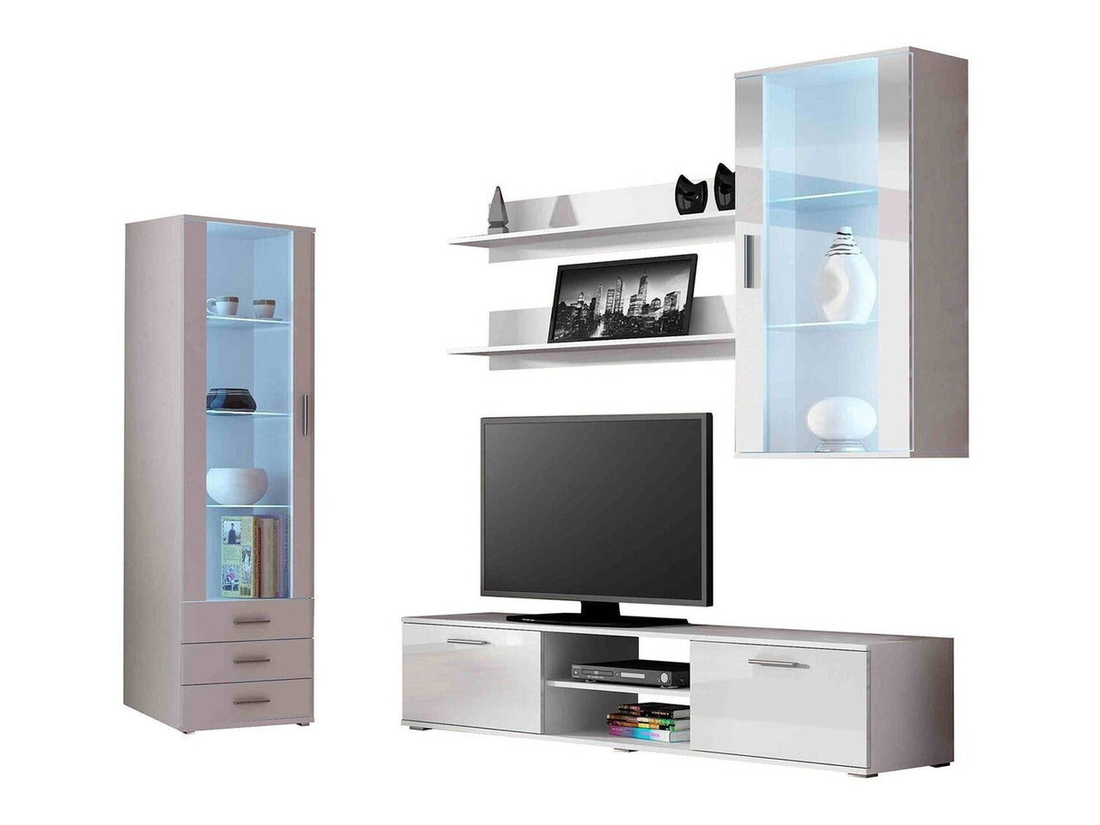 Nappali szett Soho VI (Boho VI), Szín: Fehér + Fényes fehér, Led világítás: Fehér