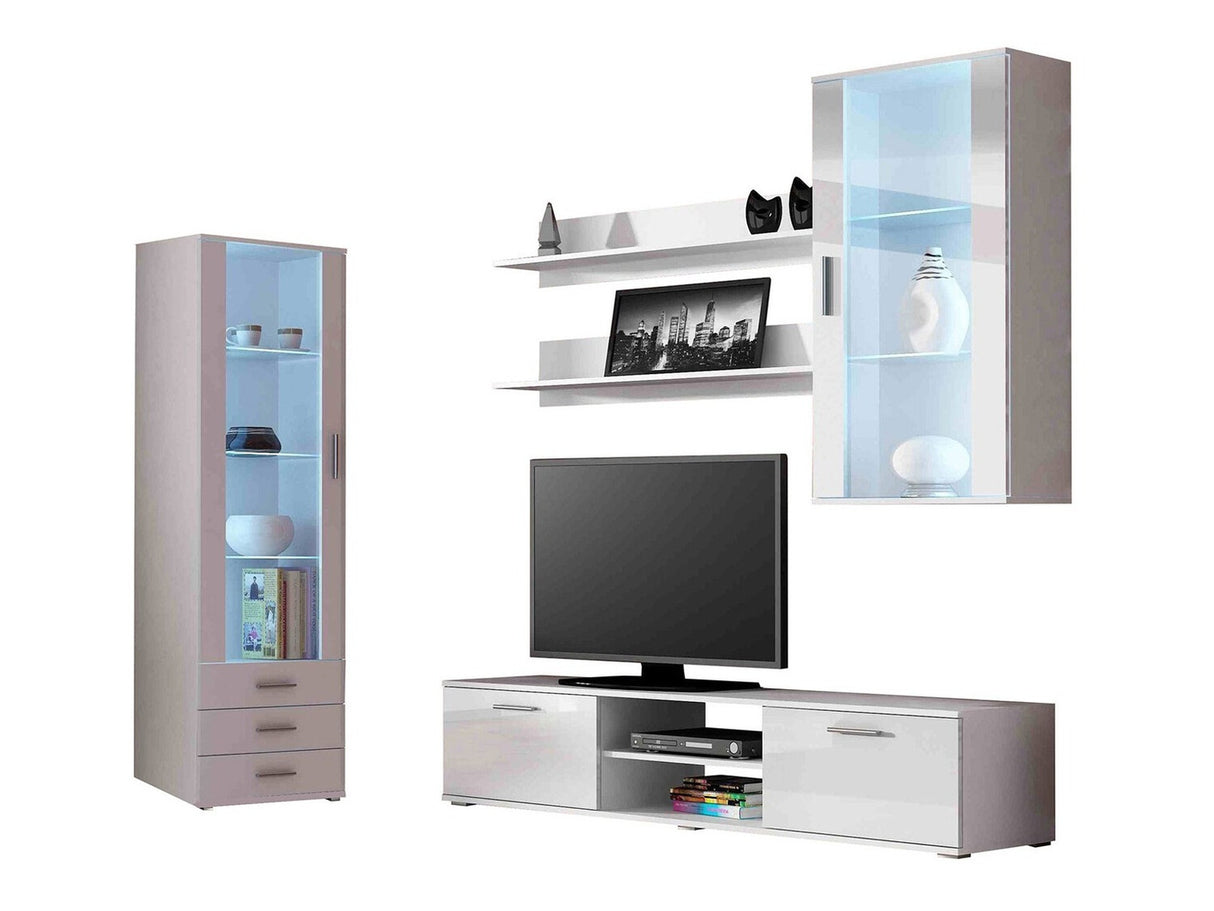 Nappali szett Soho VI (Boho VI), Szín: Fehér + Fényes fehér, Led világítás: RGB