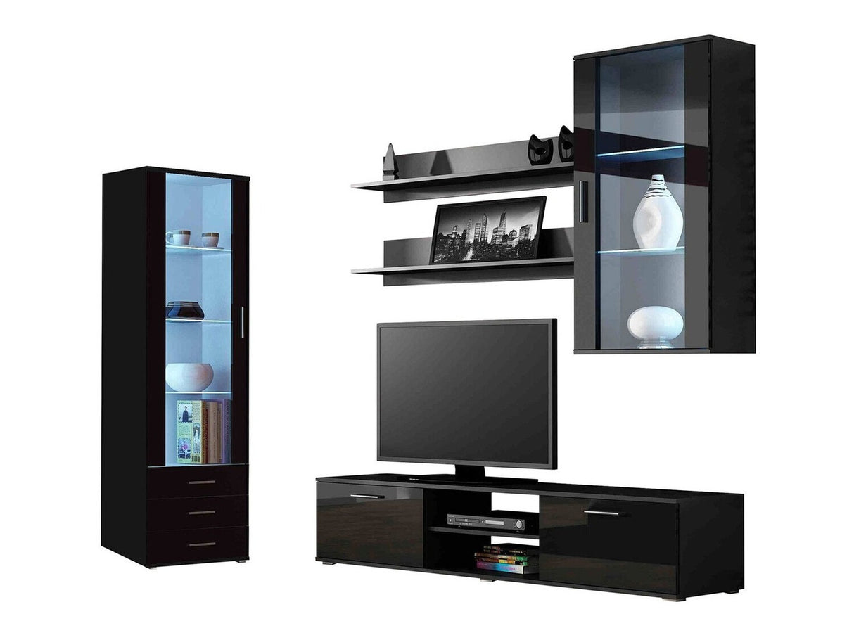 Nappali szett Soho VI (Boho VI), Szín: Fekete + Fényes fekete, Led világítás: Nem