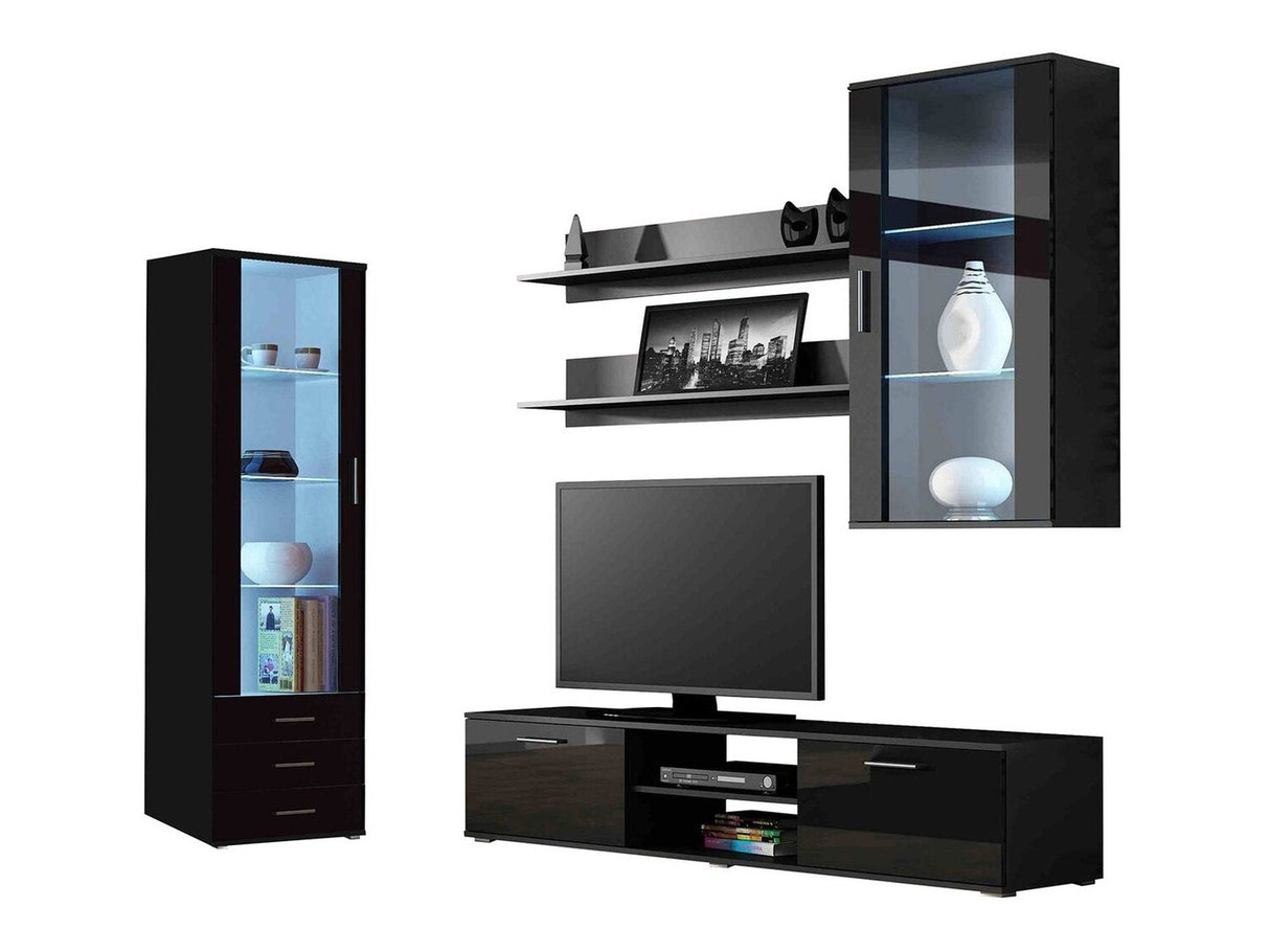 Nappali szett Soho VI (Boho VI), Szín: Fekete + Fényes fekete, Led világítás: RGB