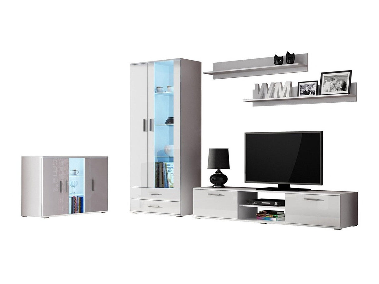 Nappali szett Soho IX (Boho IX), Szín: Fehér + Fényes fehér, Led világítás: Nem