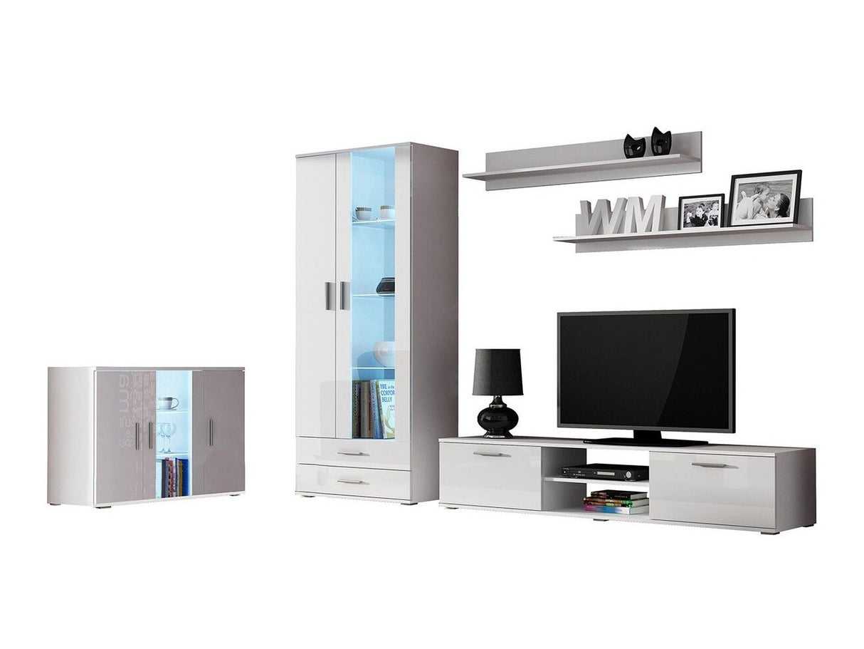 Nappali szett Soho IX (Boho IX), Szín: Fehér + Fényes fehér, Led világítás: RGB