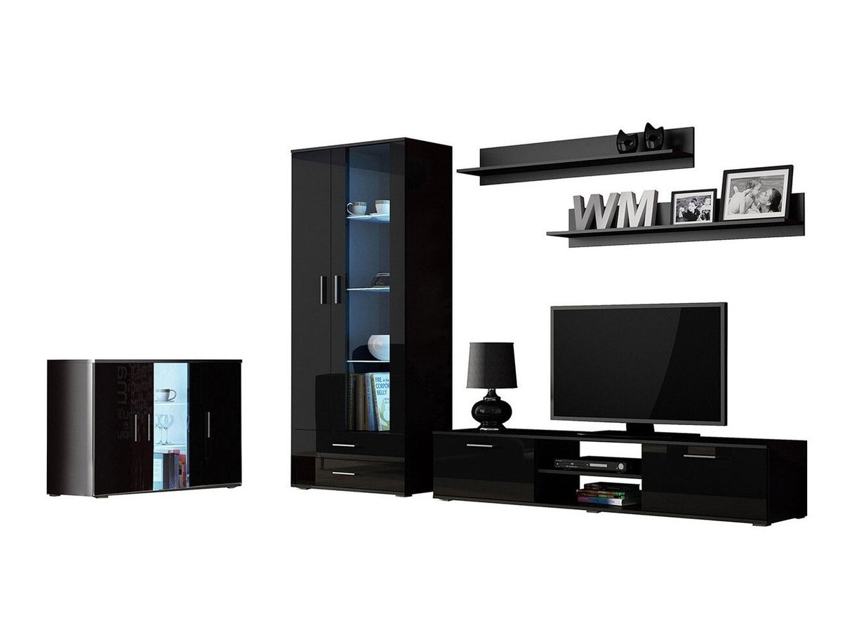 Nappali szett Soho IX (Boho IX), Szín: Fekete + Fényes fekete, Led világítás: RGB