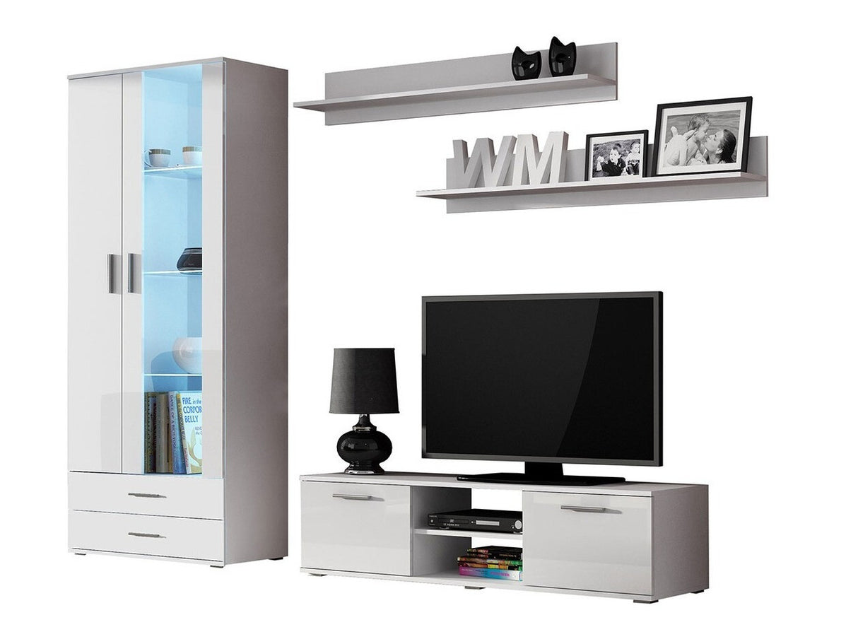 Nappali szett Soho XI (Boho XI), Szín: Fehér + Fényes fehér, Led világítás: Nem