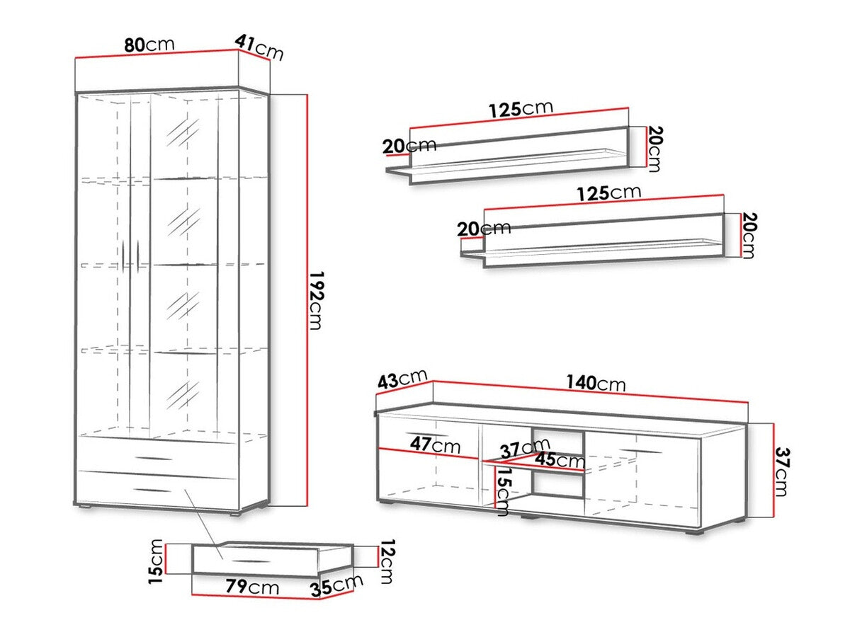 Nappali szett Soho XI (Boho XI), Szín: Fehér + Fényes fehér, Led világítás: Nem