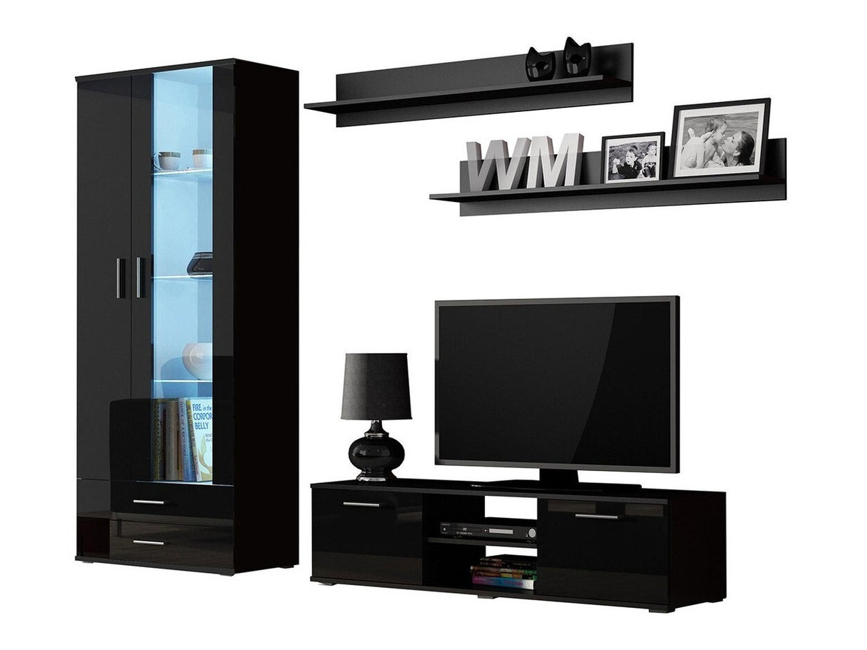 Nappali szett Soho XI (Boho XI), Szín: Fekete + Fényes fekete, Led világítás: Kék