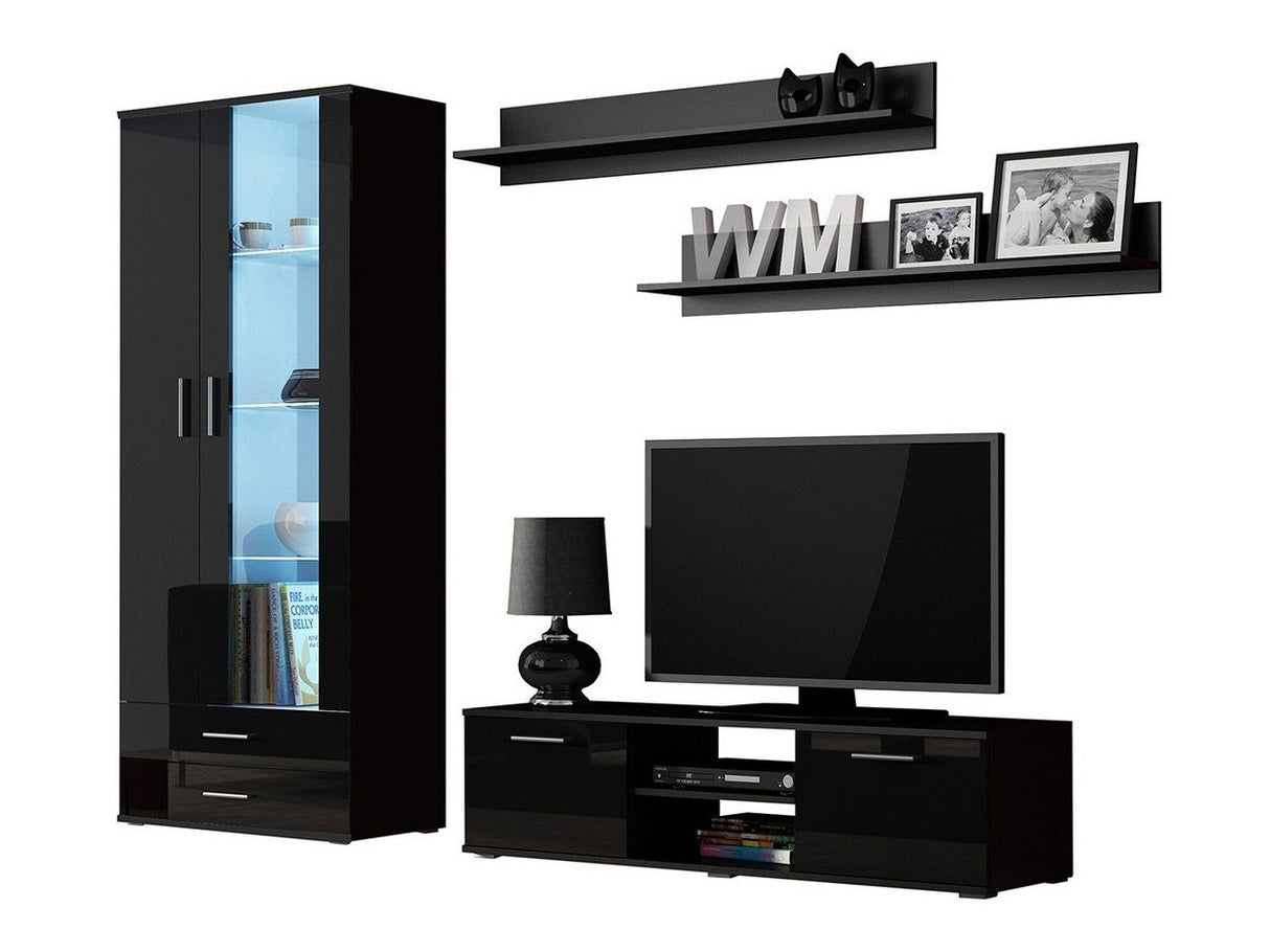 Nappali szett Soho XI (Boho XI), Szín: Fekete + Fényes fekete, Led világítás: RGB