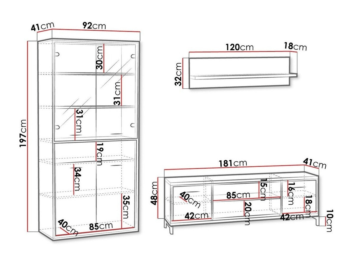 Nappali szett MEDIOLAN IV (Sarged IV), Szín: Fényes fa, Led világítás: Igen, Lábak: Igen