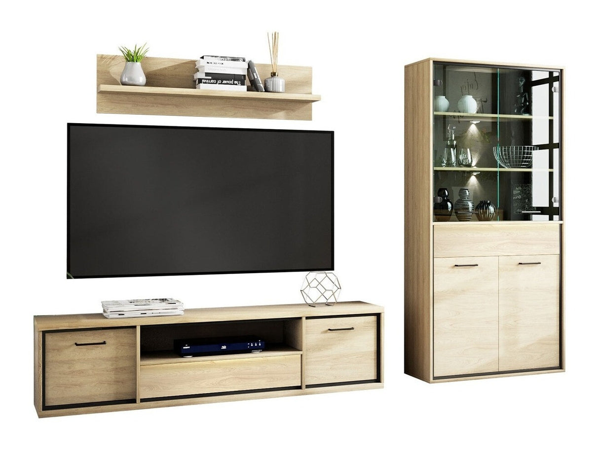 Nappali szett MEDIOLAN IV (Sarged IV), Szín: Fényes fa + Tölgy, Led világítás: Igen, Lábak: Nem