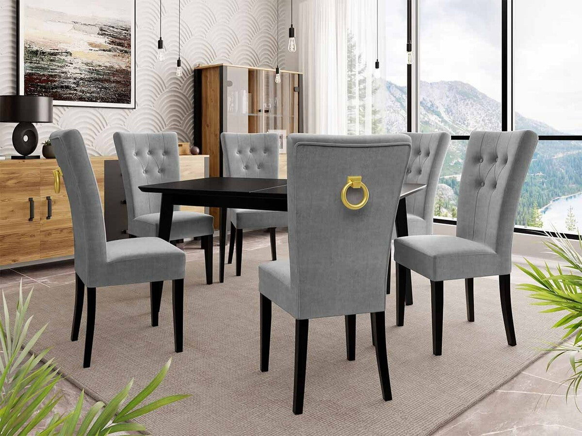 Szék S67 (ST67) + díszítés, Színes dekorációk: Aranysárga, Lábak színe: Fekete, Szín: Magic Velvet 2217