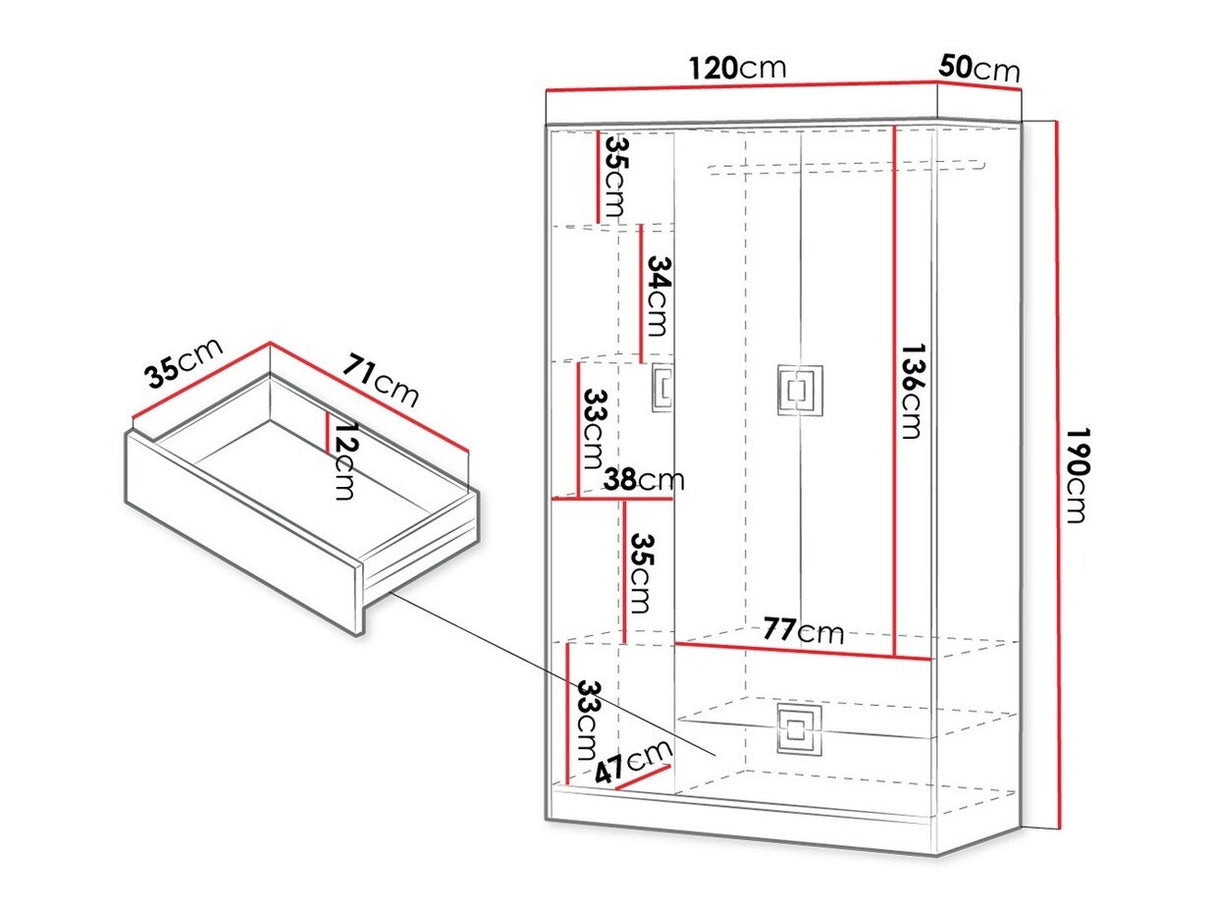 Gardróbszekrény Nico (Niczi NI03), Szín: Világos tölgy + Fehér + Türkiz