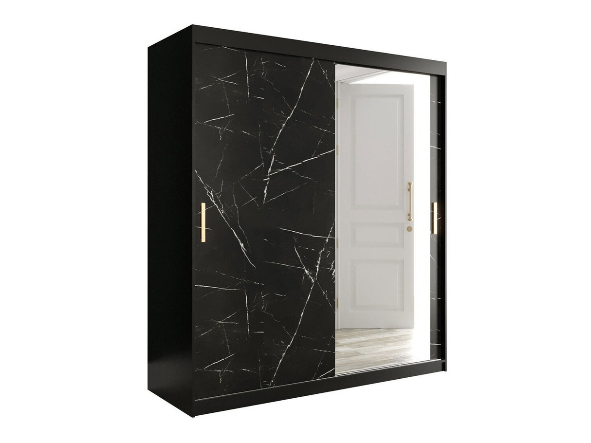 Gardróbszekrény 180 MARMUR T2 (Nemnnus T2 180), Szín: Matt fekete + Fekete márvány, Fiókok: Nem