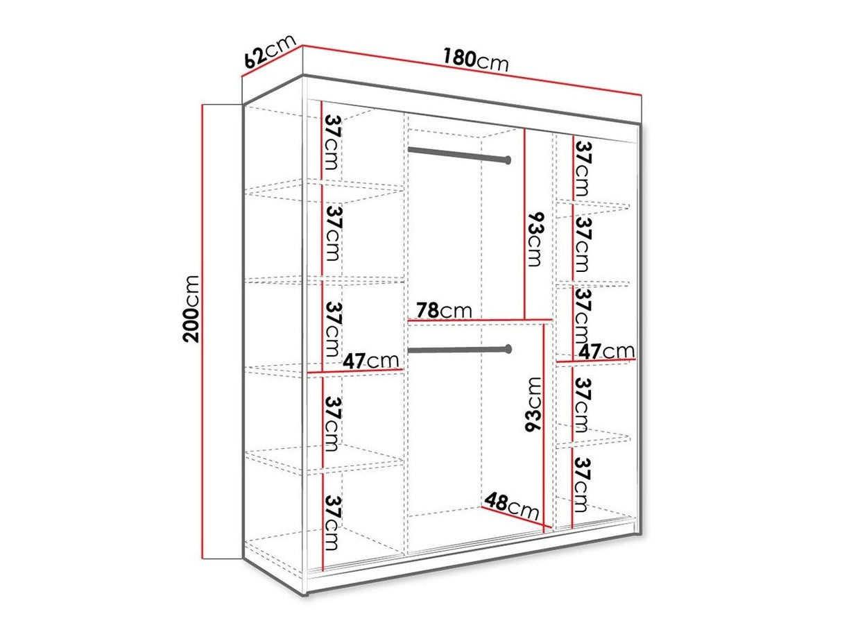 Gardróbszekrény 180 MARMUR T2 (Nemnnus T2 180), Szín: Matt fekete + Fekete márvány, Fiókok: Nem