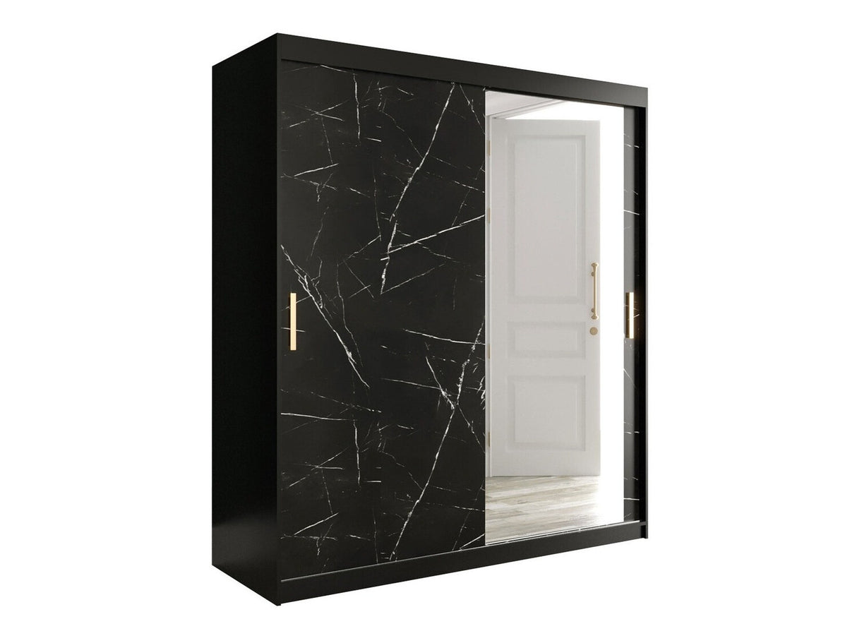 Gardróbszekrény 180 MARMUR T2 (Nemnnus T2 180), Szín: Matt fekete + Fekete márvány, Fiókok: Igen