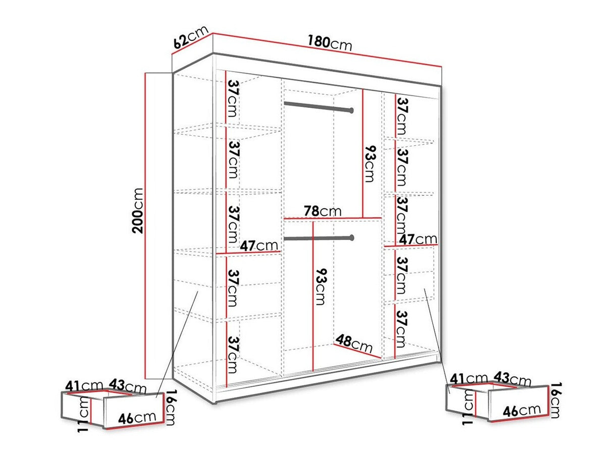 Gardróbszekrény 180 MARMUR T2 (Nemnnus T2 180), Szín: Matt fekete + Fekete márvány, Fiókok: Igen