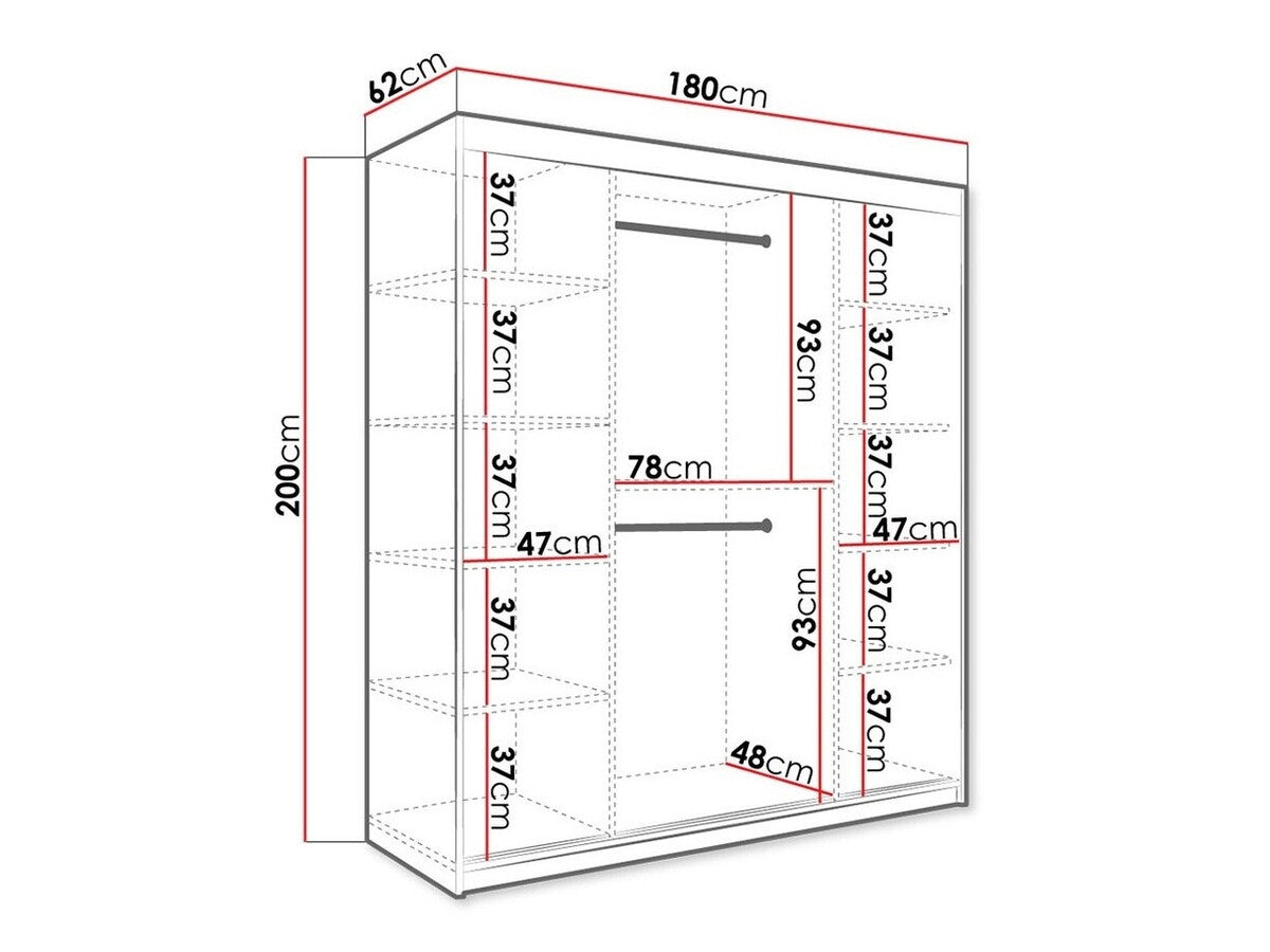 Gardróbszekrény 180 MARMUR T2 (Nemnnus T2 180), Szín: Matt fehér + Fekete márvány, Fiókok: Nem