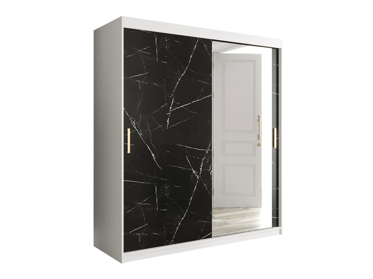 Gardróbszekrény 180 MARMUR T2 (Nemnnus T2 180), Szín: Matt fehér + Fekete márvány, Fiókok: Igen