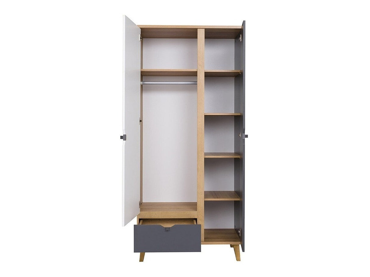 Gardróbszekrény MEMONE SZ2D1SZ (Temero), Szín: Arany tölgy + Grafit + Fehér