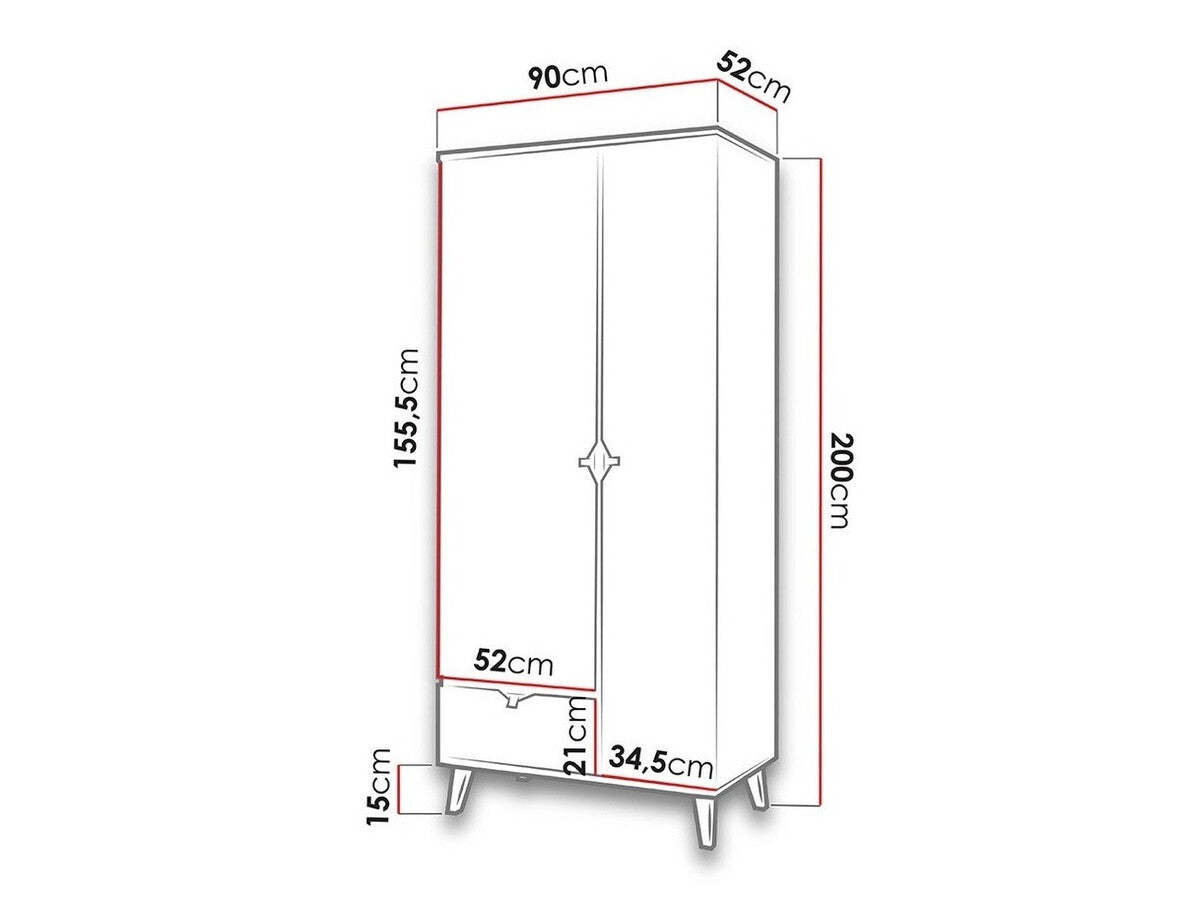 Gardróbszekrény MEMONE SZ2D1SZ (Temero), Szín: Arany tölgy + Grafit + Fehér