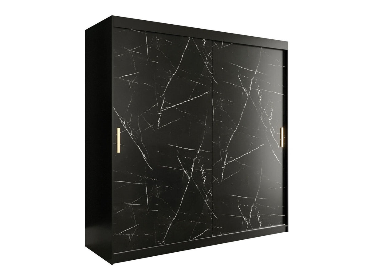 Gardróbszekrény 200 MARMUR T (Nemnnus T 200), Szín: Matt fekete + Fekete márvány, Fiókok: Nem
