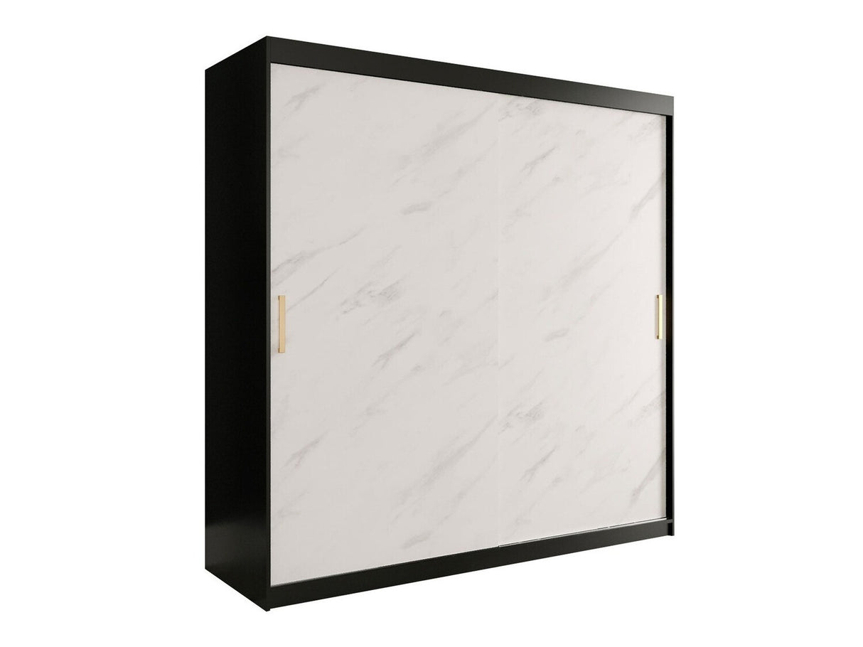 Gardróbszekrény 200 MARMUR T (Nemnnus T 200), Szín: Matt fekete + Fehér márvány, Fiókok: Nem