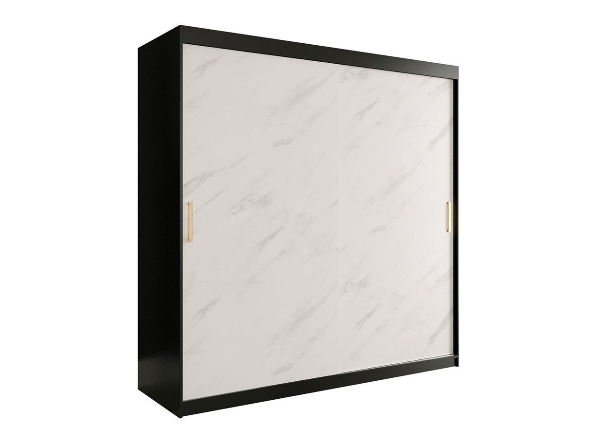 Gardróbszekrény 200 MARMUR T (Nemnnus T 200), Szín: Matt fekete + Fehér márvány, Fiókok: Igen