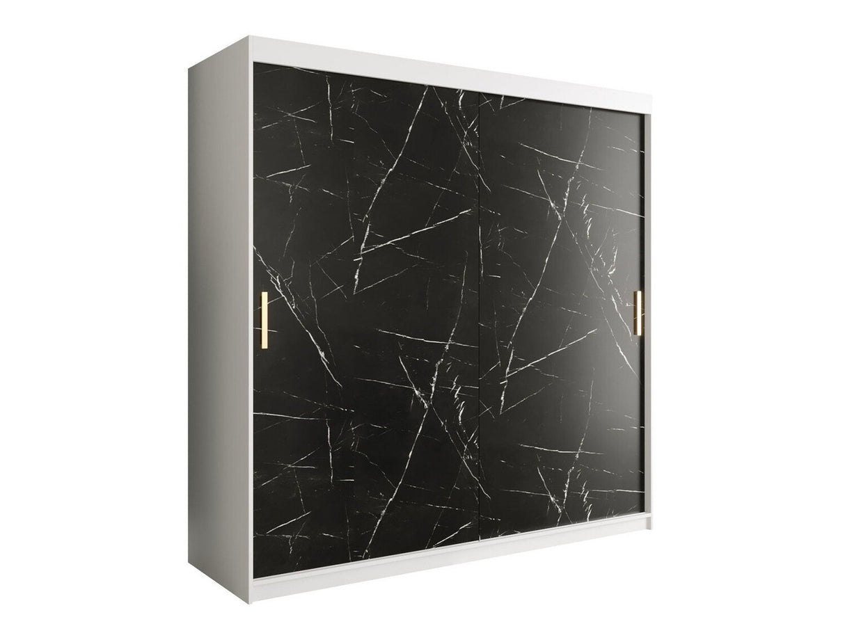 Gardróbszekrény 200 MARMUR T (Nemnnus T 200), Szín: Matt fehér + Fekete márvány, Fiókok: Nem