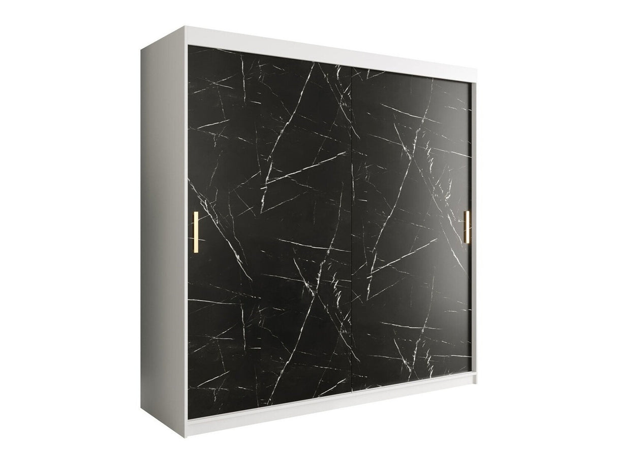 Gardróbszekrény 200 MARMUR T (Nemnnus T 200), Szín: Matt fehér + Fekete márvány, Fiókok: Igen