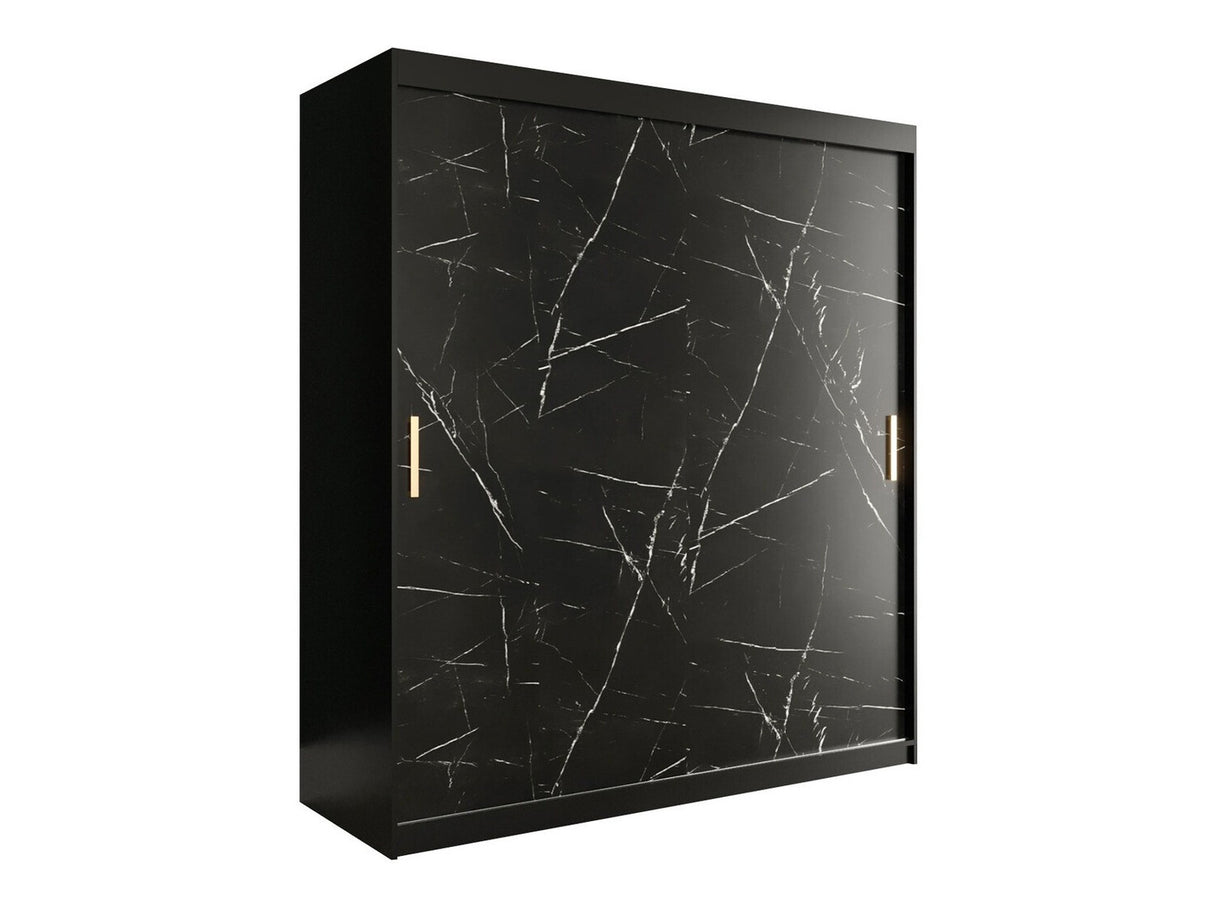 Gardróbszekrény 180 MARMUR T (Nemnnus T 180), Szín: Matt fekete + Fekete márvány, Fiókok: Nem