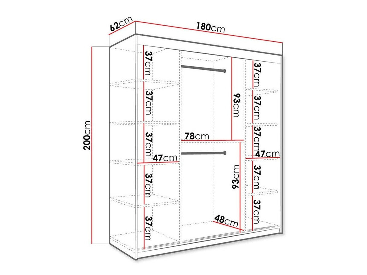 Gardróbszekrény 180 MARMUR T (Nemnnus T 180), Szín: Matt fekete + Fekete márvány, Fiókok: Nem