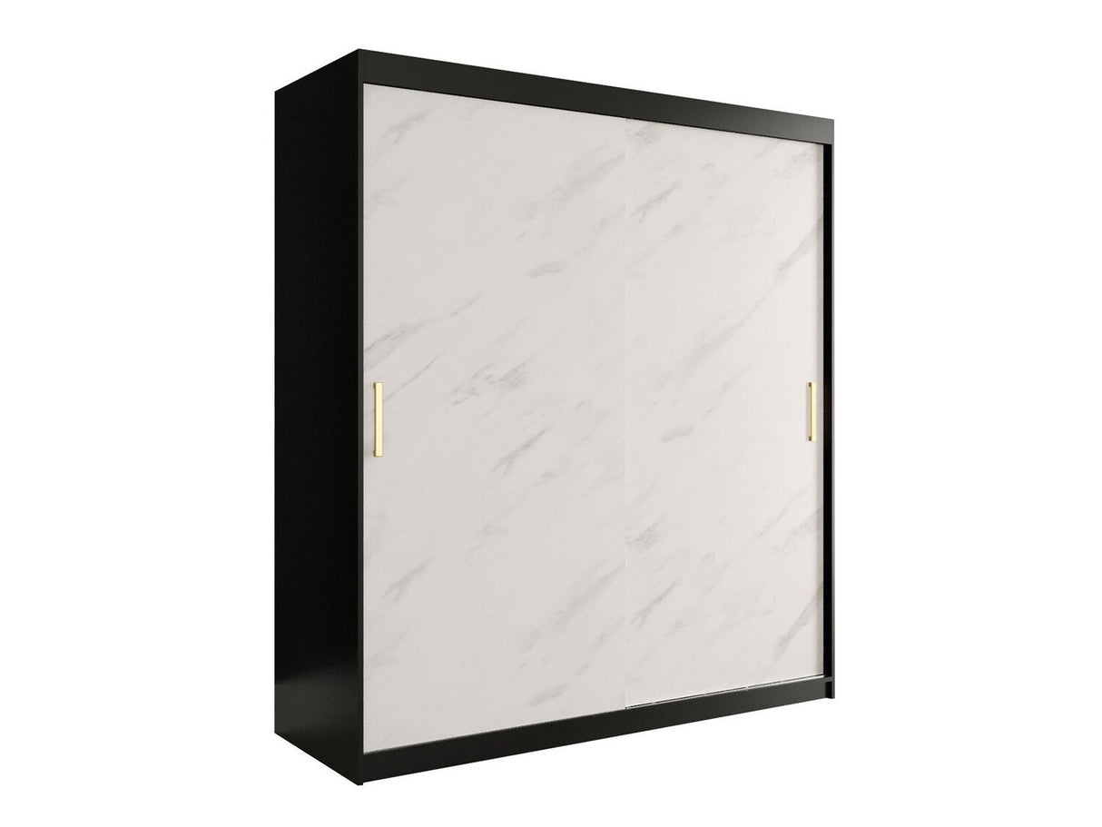 Gardróbszekrény 180 MARMUR T (Nemnnus T 180), Szín: Matt fekete + Fehér márvány, Fiókok: Nem