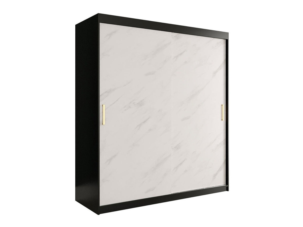 Gardróbszekrény 180 MARMUR T (Nemnnus T 180), Szín: Matt fekete + Fehér márvány, Fiókok: Igen