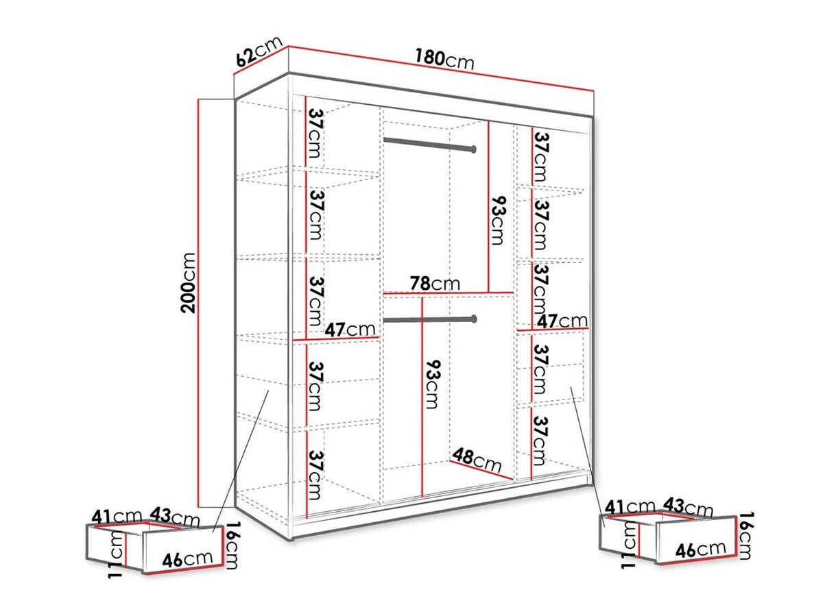 Gardróbszekrény 180 MARMUR T (Nemnnus T 180), Szín: Matt fekete + Fehér márvány, Fiókok: Igen